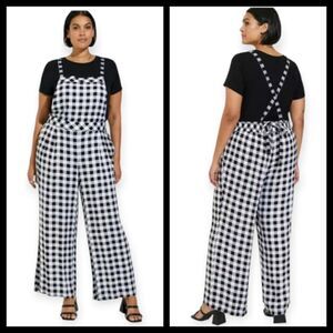 6X 30W Torrid Wide Leg Stretch Jumper Gingham Crepe Overalls Pull On Plussize Po